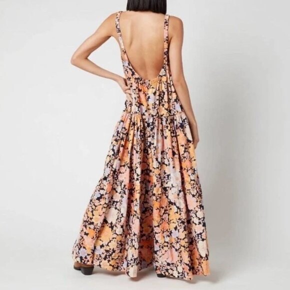 Free People Park Slope Floral Cotton Maxi Dress Navy Boho S - Picture 4 of 10